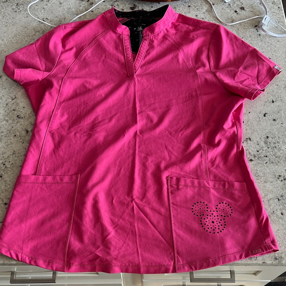 Pink Short Sleeve Scrub Top with Mickey Mouse Design Size L